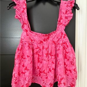 Karlie Pink Ruffled Smocked Tank Top